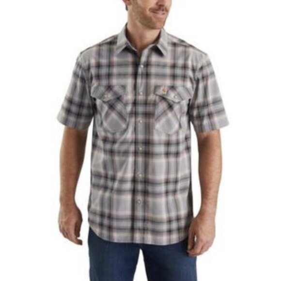 CARHARTT Rugged Flex Relaxed Fit Bozeman Short Sleeve Shirt in Blue Plaid Sz L - Picture 1 of 14